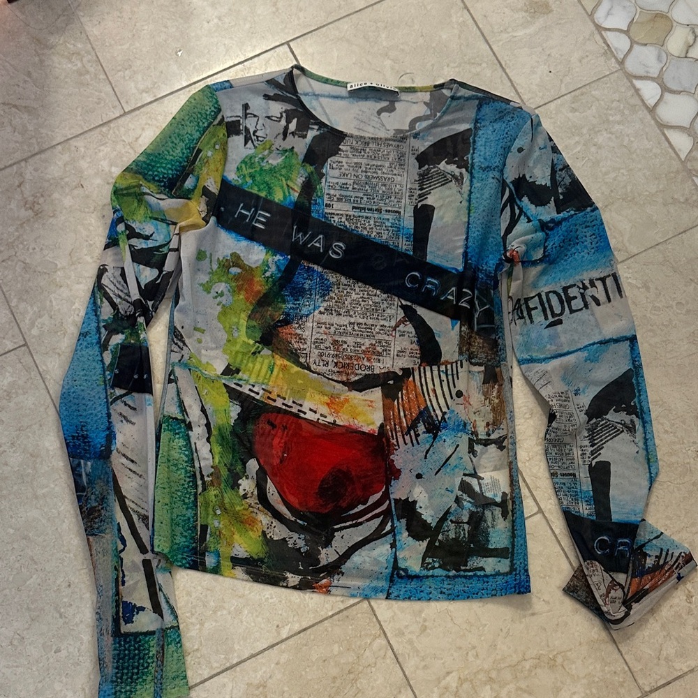 Alice + Olivia Vibrant Multicolor Long Sleeve Top